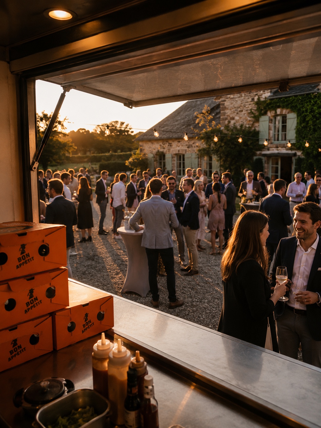 La vue depuis le comptoir du foodtruck pendant une réception
